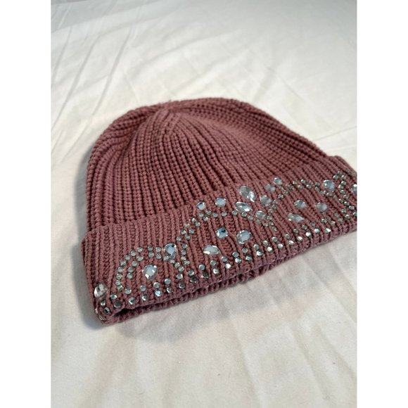 Rhinestone Beanie Womens One Size Mauve - Picture 2 of 5